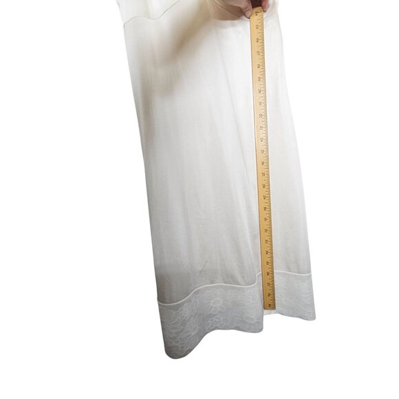 Vintage Coquette White Lace Satin Slip Night Dress Adjustable Straps 34 Sheer - Picture 8 of 11